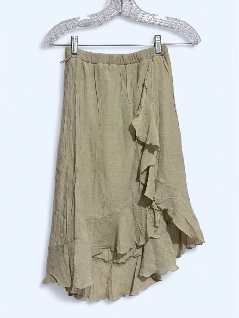 by & by Asymmetrical Ruffle Midi Skirt